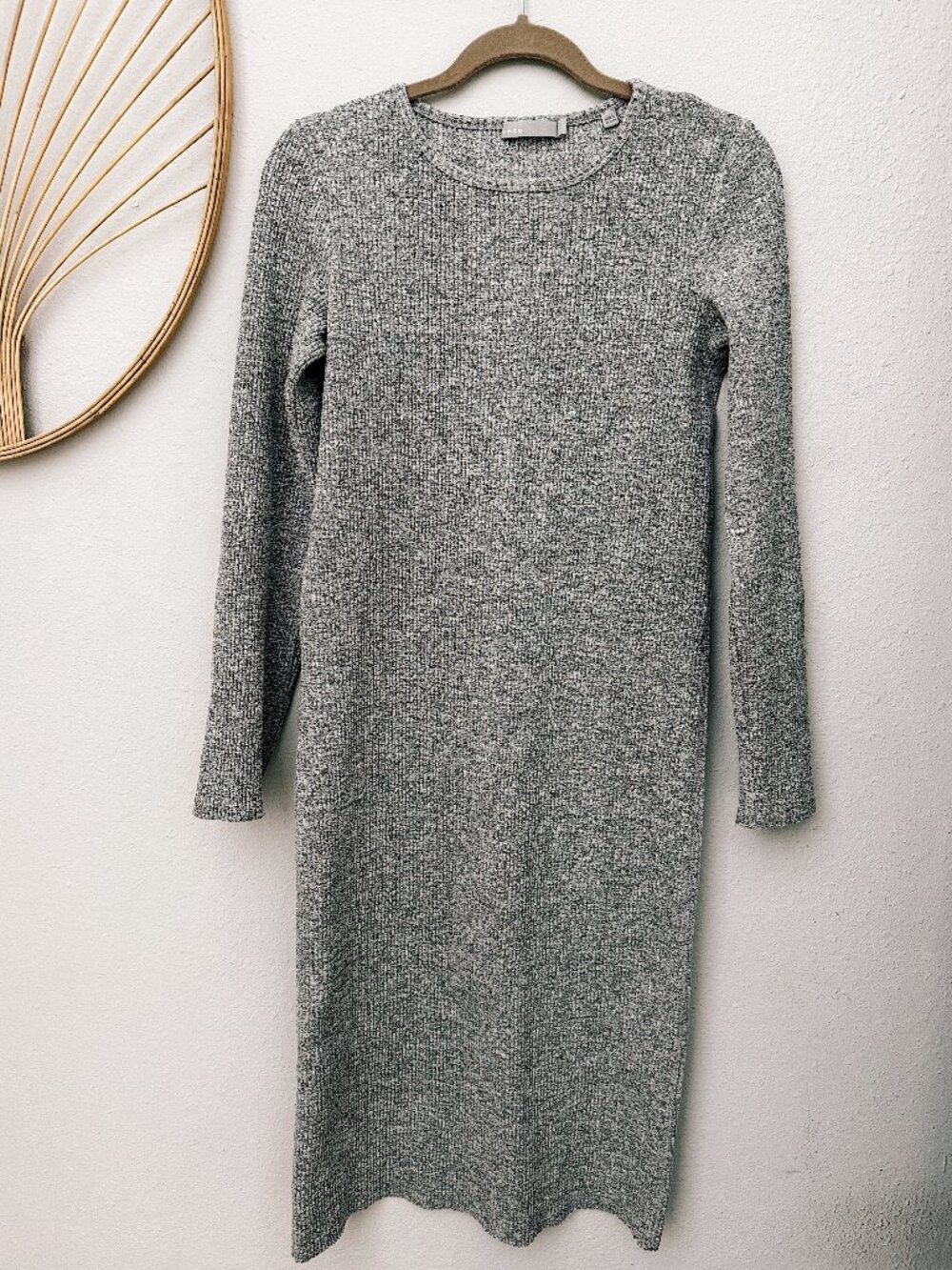 Vince Long Sleeve Rib Dress in Heather Grey Sz L